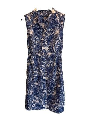 Tommy Hilfiger Blue Paisley Sleeveless Cotton Shirt Dress womens 14